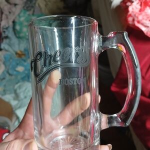 collectible clear glass beer mug featuring the "Cheers Boston" logo